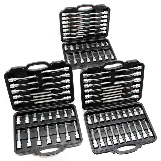 Set chiavi a bussola 88 pz. con esagono cavo, multidente interno e esagono incassato in 3 valigette