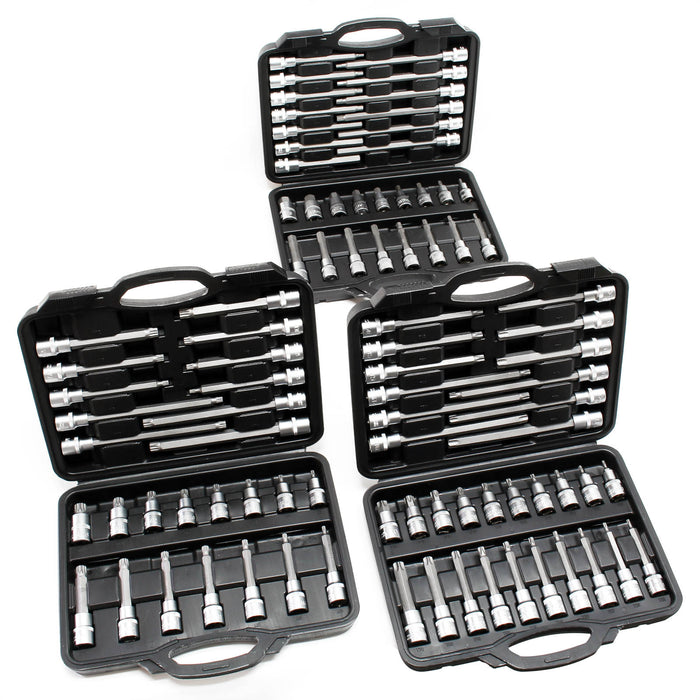 Set chiavi a bussola 88 pz. con esagono cavo, multidente interno e esagono incassato in 3 valigette