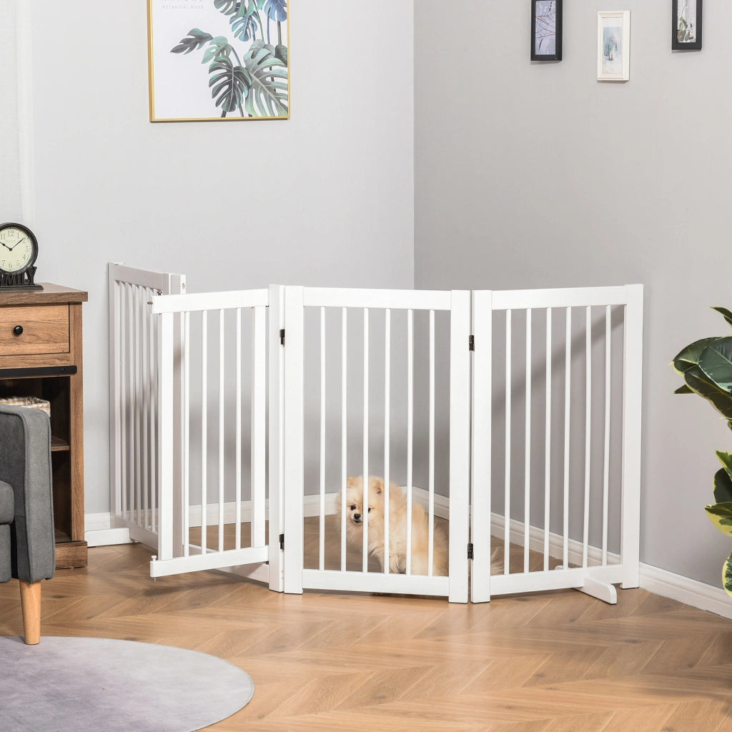 Barriera di sicurezza per cani pieghevole in legno per scale e porte ¨C zephmum ¨C 204x36x75 cm bianco