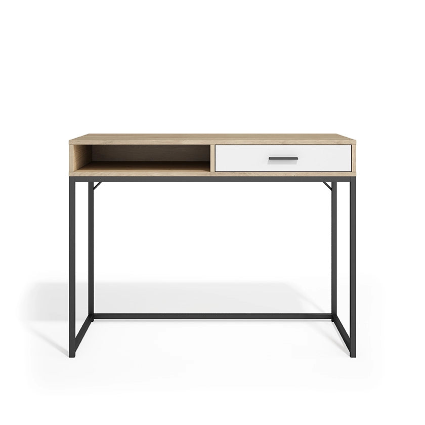Scrivania Herdasa metallo e effetto rovere chiaro cassetto bianco 79x105x48