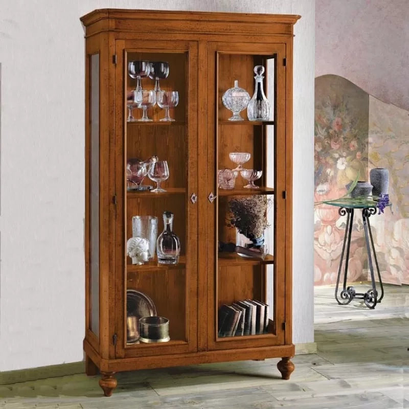 Vetrina classica in legno massello 2 porte tinta noce l.102 p.42 h.191 - Mobili 2G