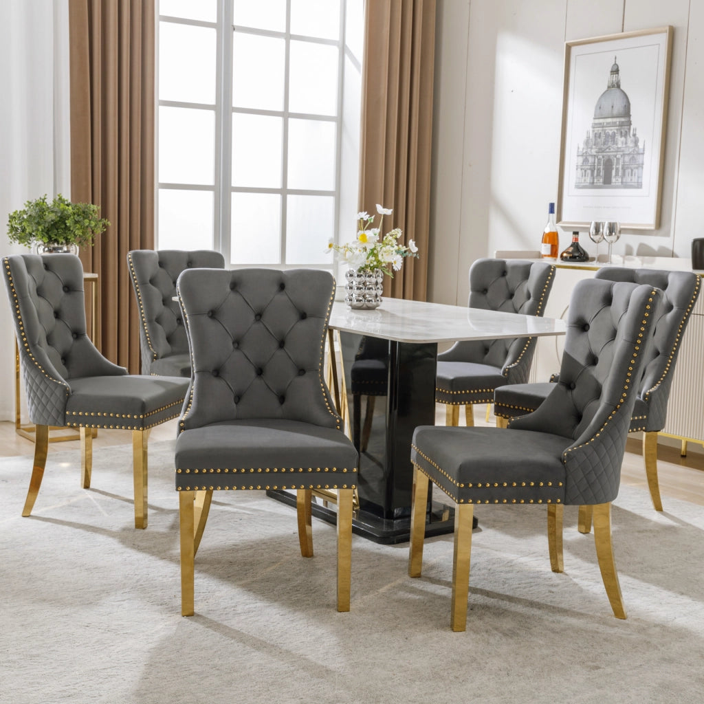 Sedia da Pranzo Imbottita in Velluto con Schienale e Gambe Dorate ¨C Xylo ¨C Grigio/Oro