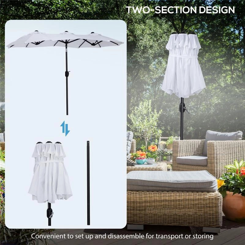 OMBRELLONE DA GIARDINO DOPPIO APERTURA A MANOVELLA 285 X 147 X 227 CM BIANCO