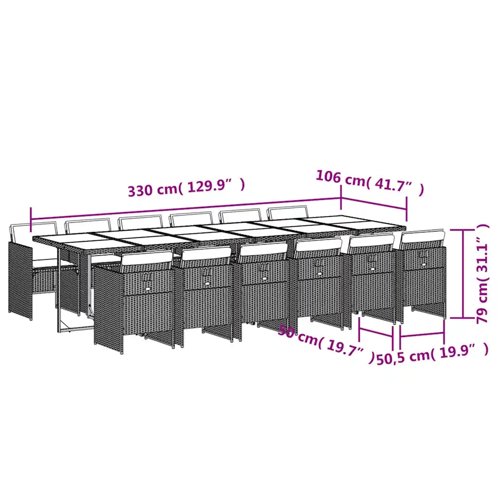 Set da Pranzo da Giardino 13pz con Cuscini Nero in Polyrattan 3210583