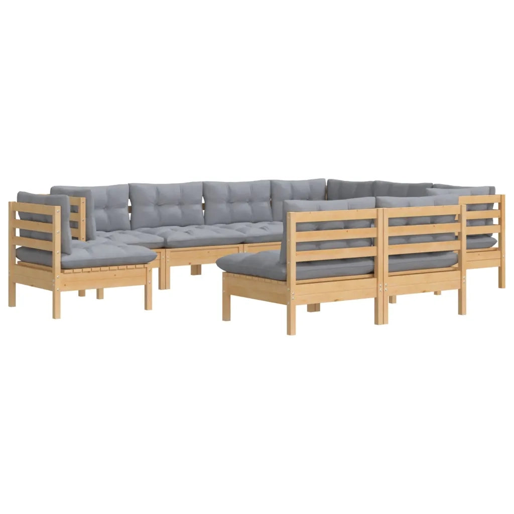 Set Divani da Giardino 9 pz con Cuscini Grigi Massello di Pino 3096742