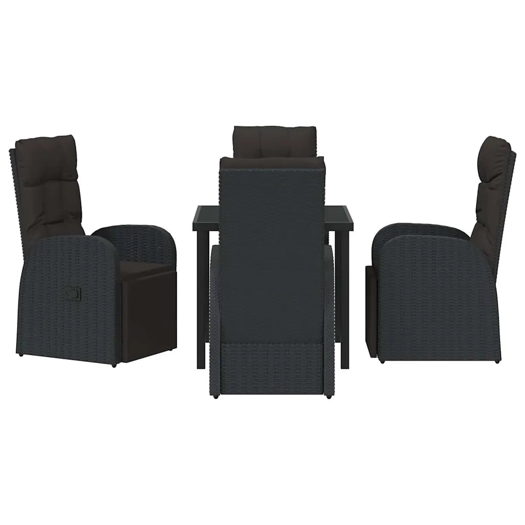 Set da Pranzo per Giardino con cuscino 5 pcs Nero polyrattan