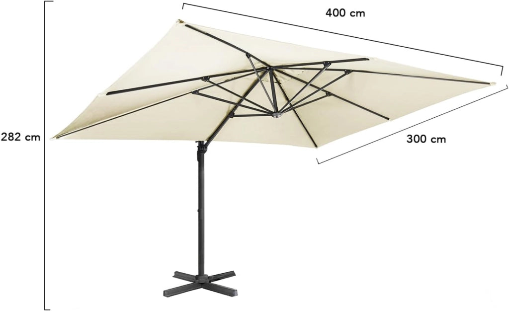 Ombrellone decentrato Rotante a 360° Calvi Ecru 3x4 M con Copertura