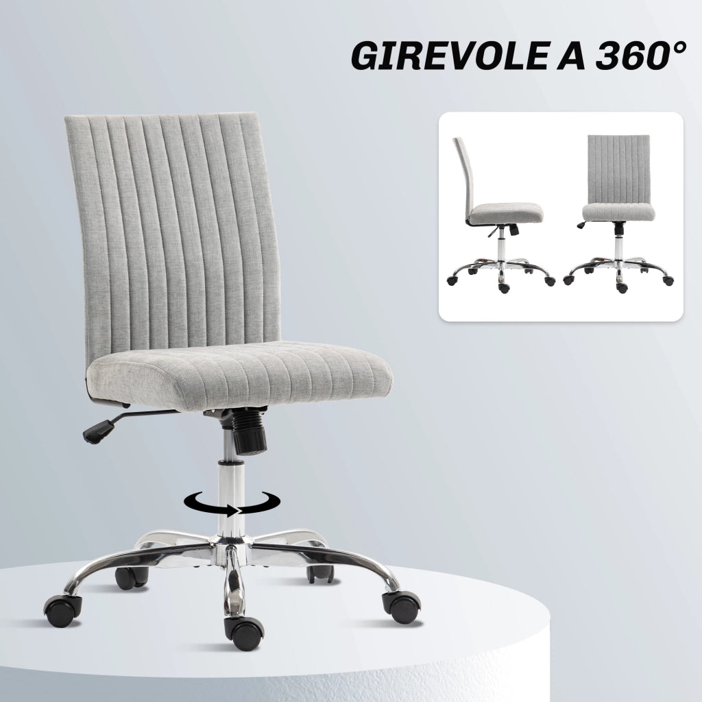 Sedia Ufficio Senza Braccioli con Altezza Regolabile e Seduta Girevole, Rivestimento in Tessuto, Grigio