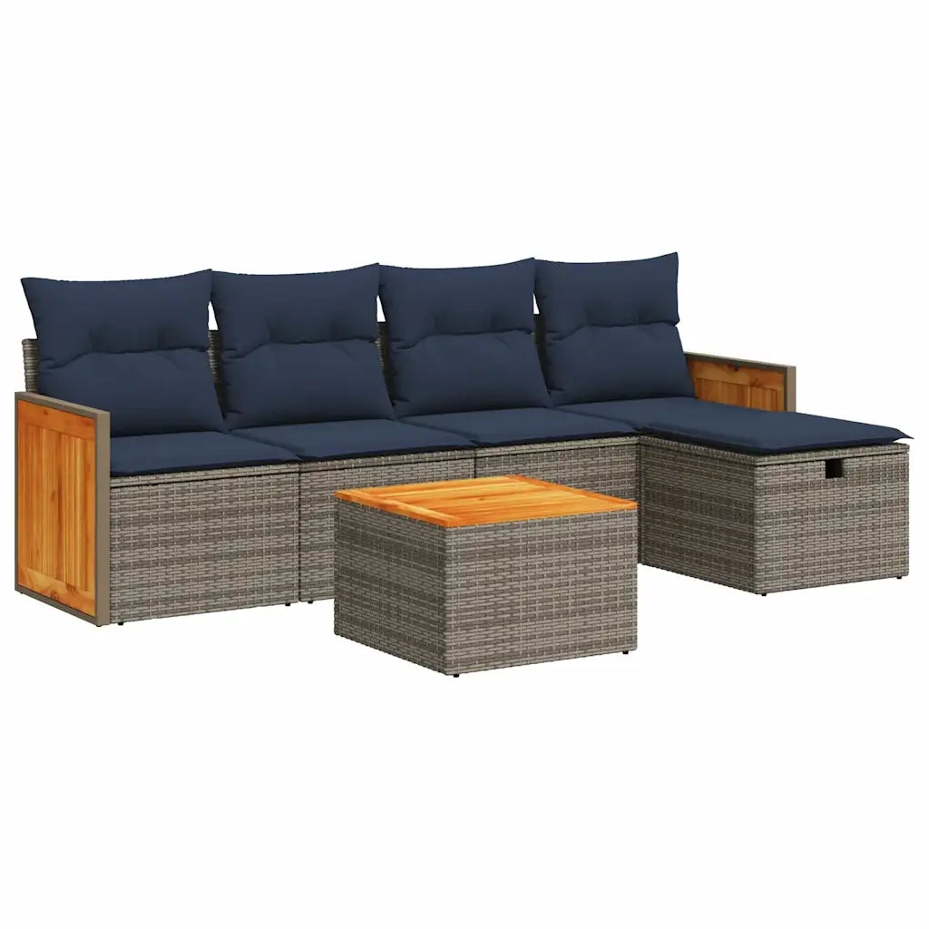 Set Divano da Giardino 6 pz con Cuscini Grigio in Polyrattan