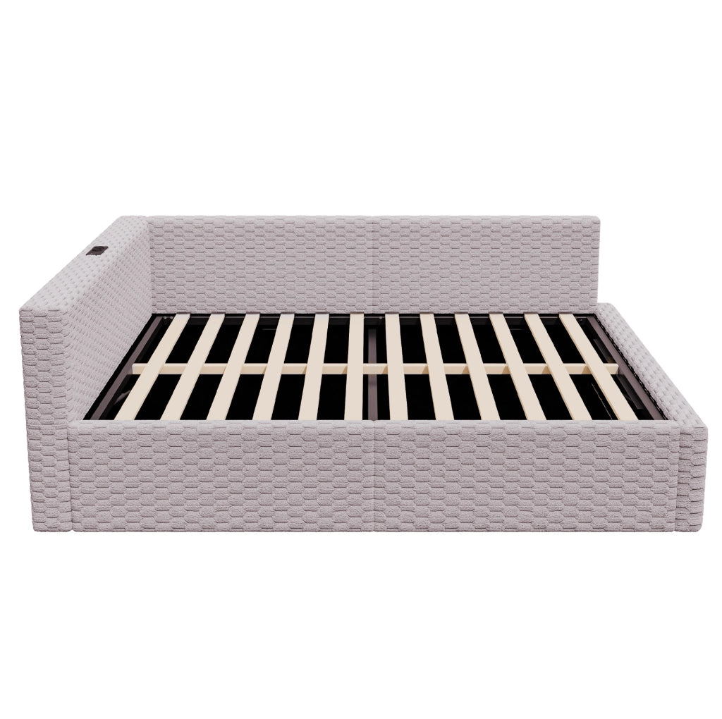 Letto imbottito 140x200 cm con contenitore, LED e porte USB/Type-C