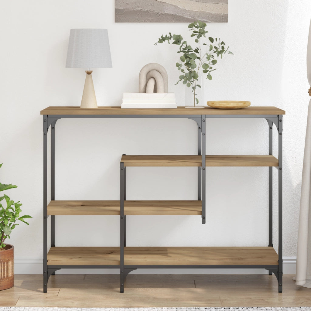 Tavolo Console  in Rovere Artigianale 100x35x75 cm Legno Ingegnerizzato e Acciaio