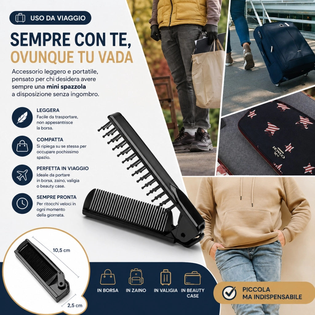 Pettine Spazzola Pieghevole da Viaggio Unisex 10,5x2,5 cm 74718