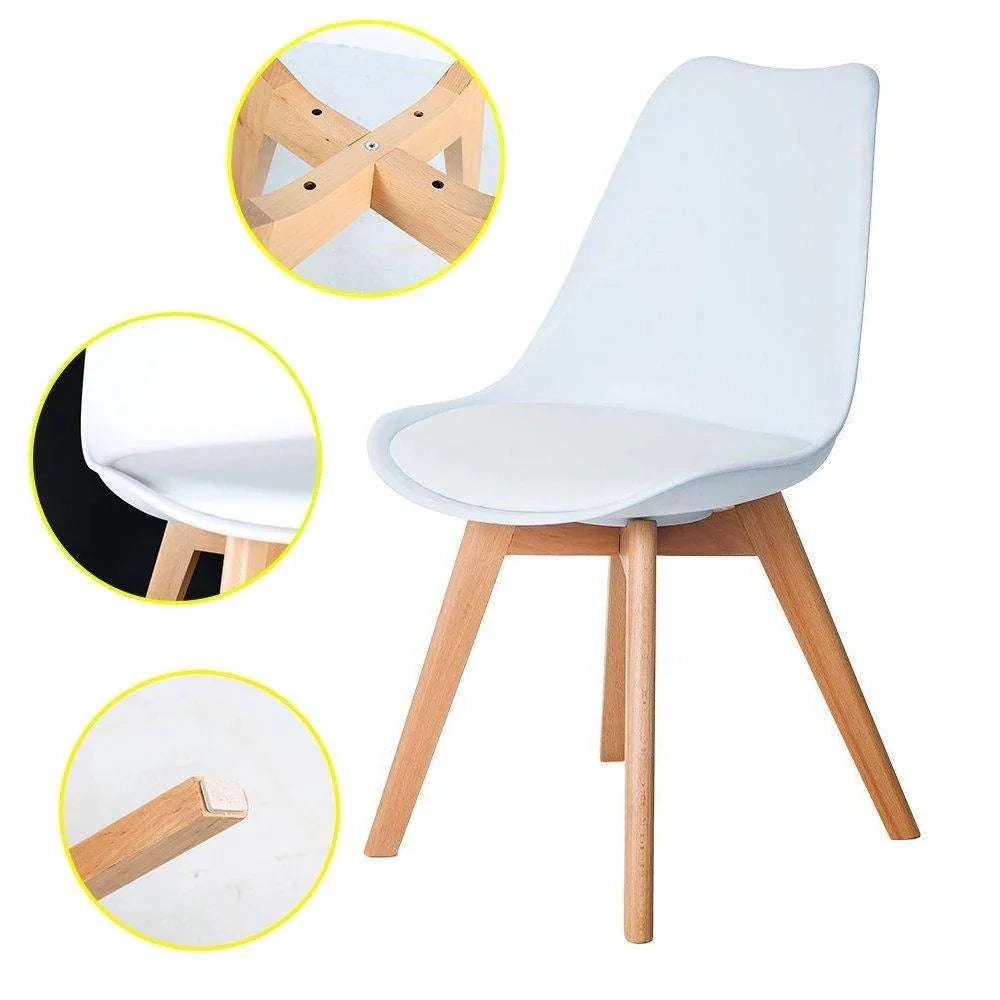 Set di 4 sedie da pranzo imbottite in polipropilene bianco Lola con struttura in legno facili da pulire | Duzzle