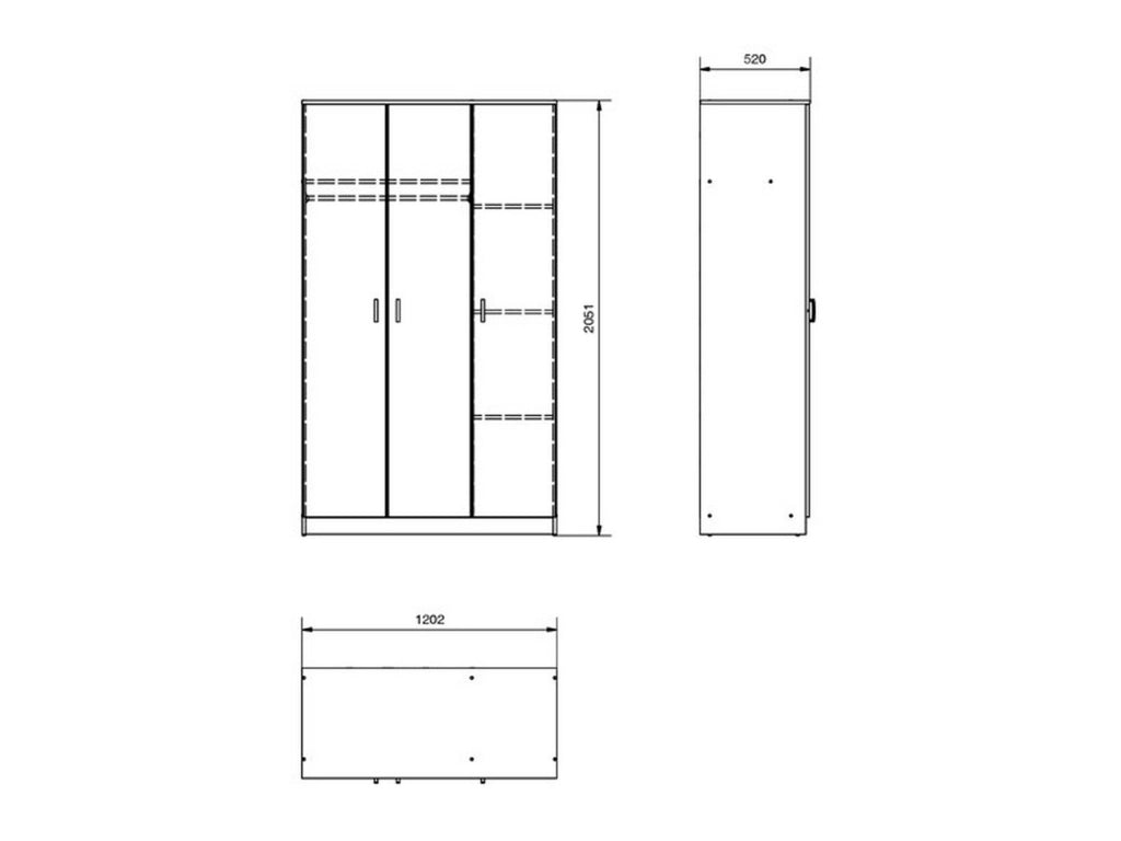 Armadio Camera da Letto Licodia, Guardaroba 3 Ante Appendiabiti, 120x52 cm Marrone