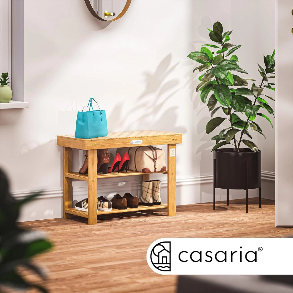 ® Scarpiera con Seduta in Legno Capacità 160 kg Certificata FSC® Acacia 3 livelli Panca Bagno Corridoio Marrone