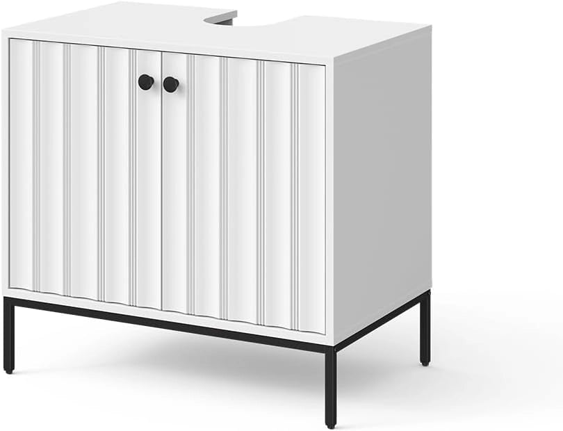 Mobiletto Eliza, Bianco, 70 x 63 cm con 2 porte, per la conservazione di articoli da bagno e prodotti per la cura personale