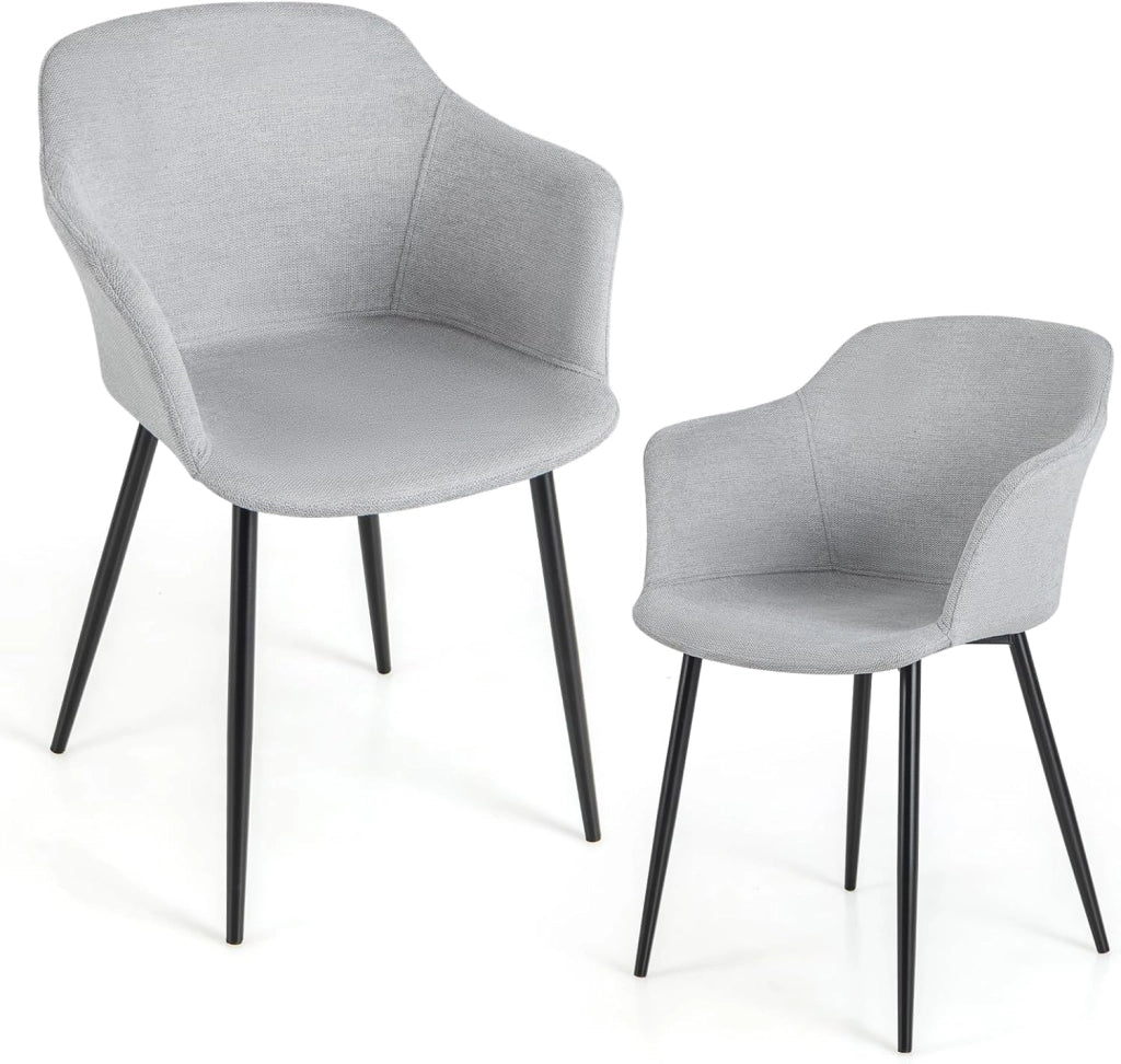 Set di 2 sedie per il tempo libero, set di sedie da pranzo rivestite con gambe in metallo, schienale ergonomico imbottito per sala da pranzo, cucina, patio (grigio)