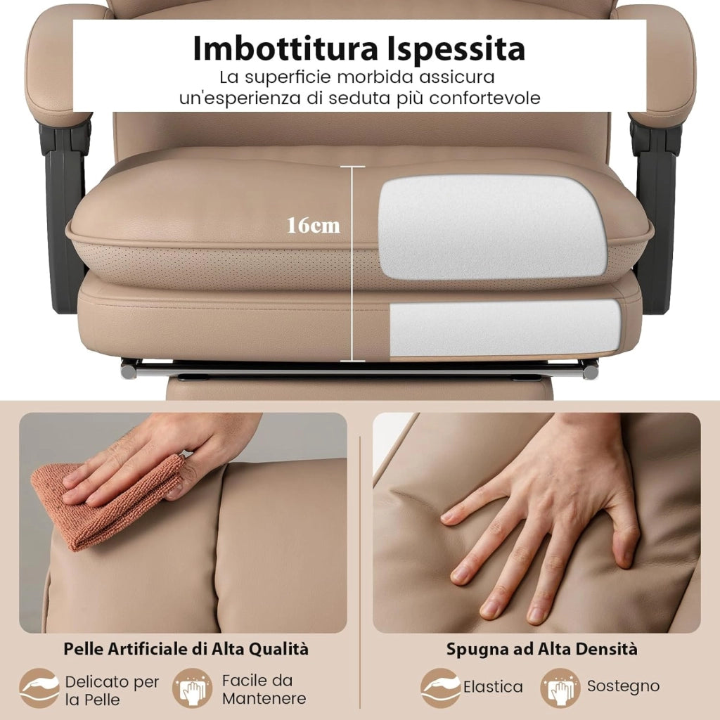 Sedia da Ufficio Ergonomica, Sedia per Computer con Sedile Girevole Regolabile, Schienale Reclinabile, Braccioli Collegati e Poggiapiedi Retrattile, Portata 136 kg