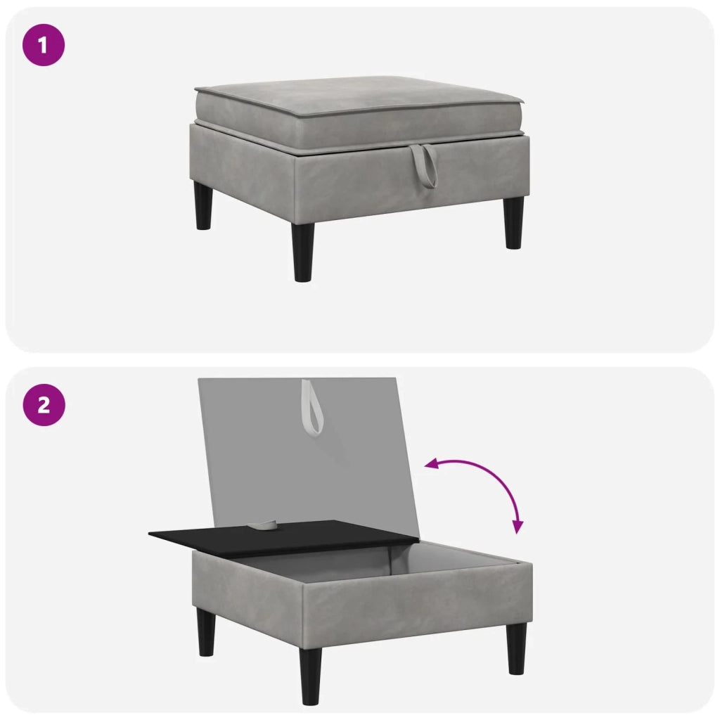 Pouf con Storage Grigio Chiaro Velluto