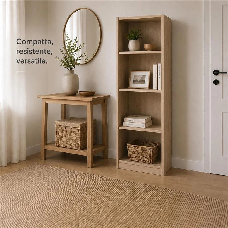 LIBRERIA IN LEGNO CON 4 RIPIANI COLORE ROVERE DIMENSIONI 60X24X170 CM