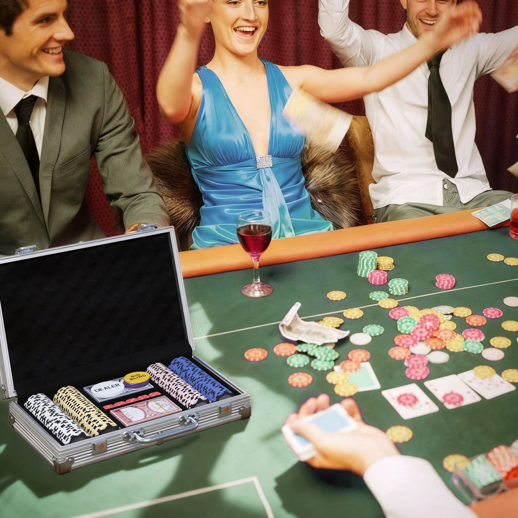 Set di Poker in Valigetta con Dadi, Pulsante Dealer e 2 Mazzi di Carte ¨C zephmum ¨C Argento