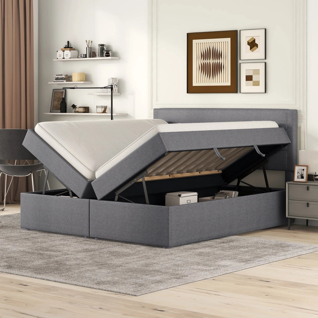 Letto 140x200 cm con contenitore e apertura bilaterale in legno; MDF; metallo e lino