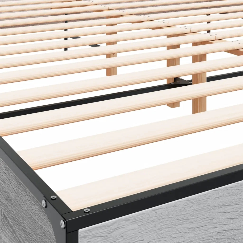 Letto matrimoniale | Letto per adulti | Giroletto Grigio Sonoma 200x200 cm in Legno Multistrato Metallo