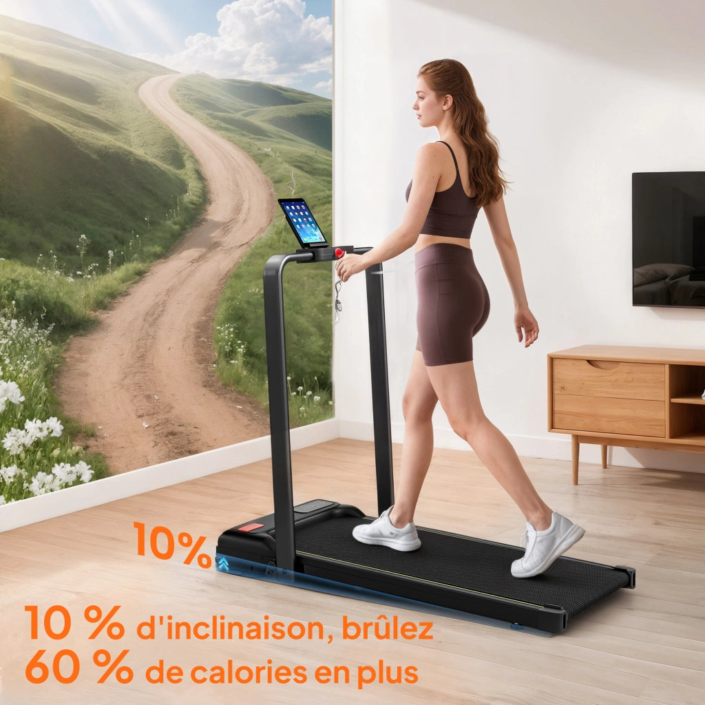 Tapis roulant pieghevole 2 in 1 ¨C Xylo ¨C Inclinazione 10%, 2.0 HP, 6 KM/H, 109x48x100cm nero