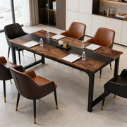 Scrivania lineare con ampio piano, struttura in metallo e legno, per home office, nero rustico, 160 × 80 × 75 cm