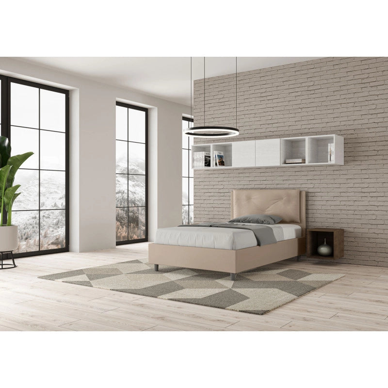 Letto imbottito Piazza e mezzo 120x190 cm Large - Similpelle,Tortora,Contenitore