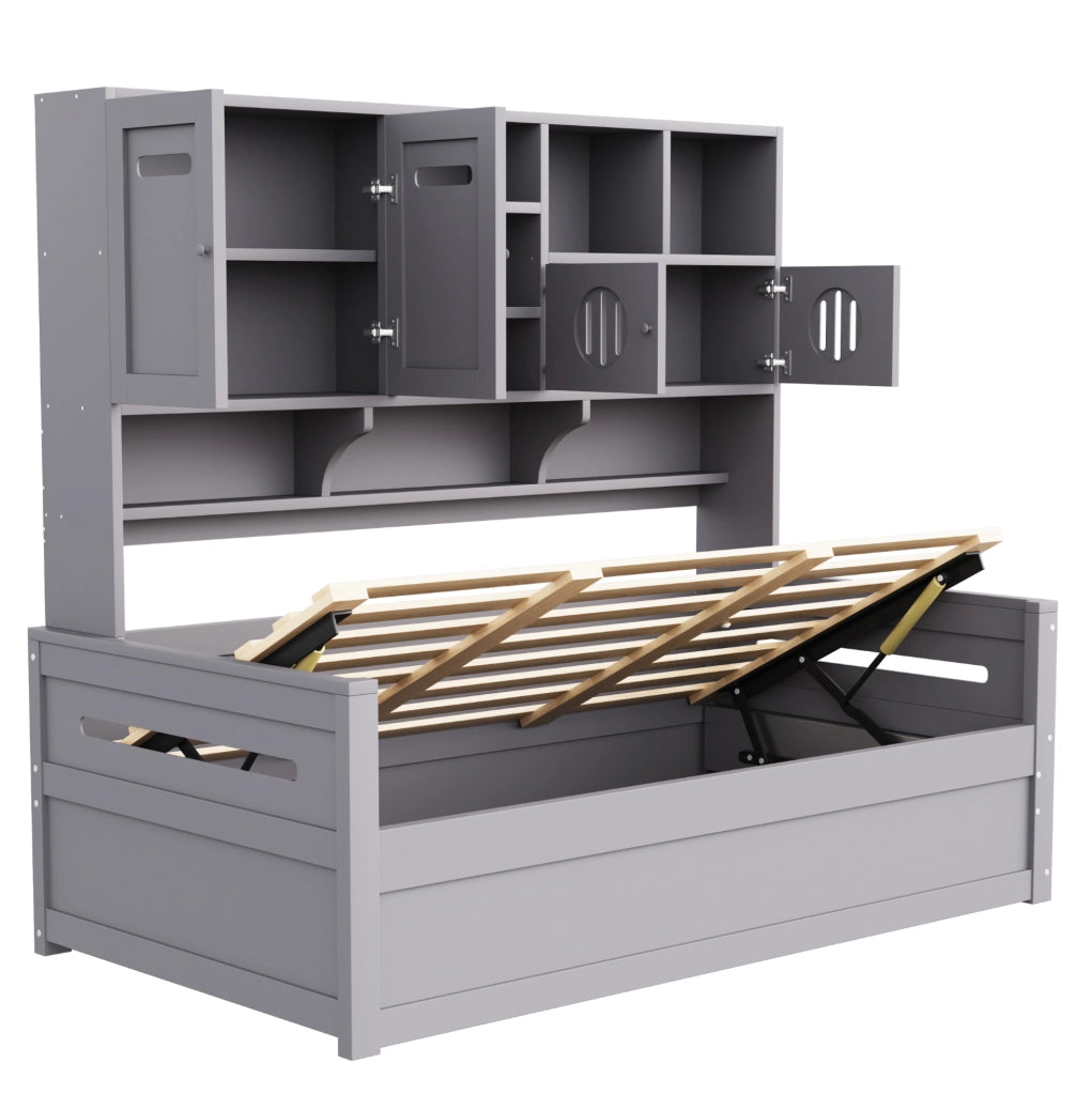 Divano letto singolo 90x200 cm con contenitore idraulico; in legno; grigio