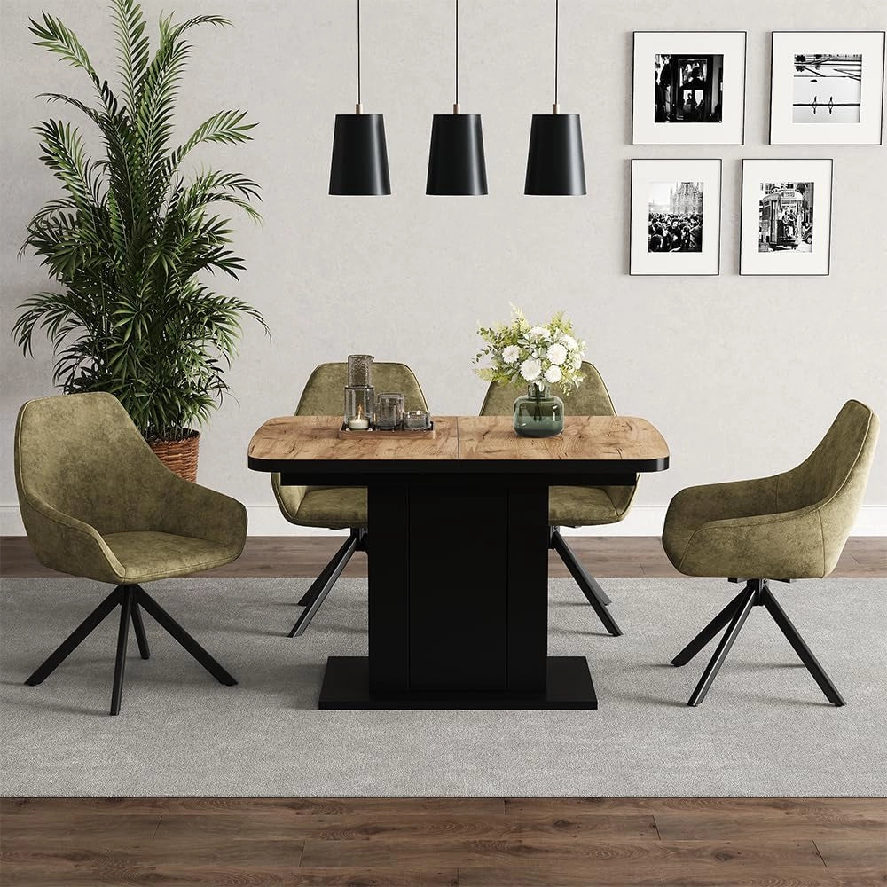 tavolo da pranzo allungabile Fenaro, Rovere Goldkraft/nero, 120 x 80 cm, allungabile con estrazione sincronizzata per lunghezza tavolo variabile