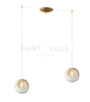 SOSPENSIONE OTTONE SAT. 2 LUCI SPOSTABILE VETRI AMBRA 1184OS-S2 S-AM