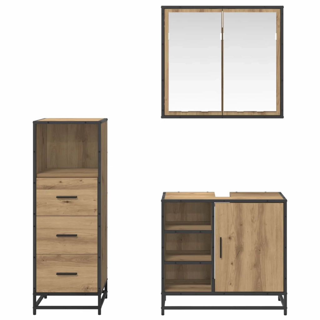 Set di mobili per il bagno con porta 3 pcs Rovere artigianale 3402373