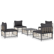 Set Divani da Giardino 5 pz | Set Salotto da Giardino con Cuscini Antracite in Polyrattan