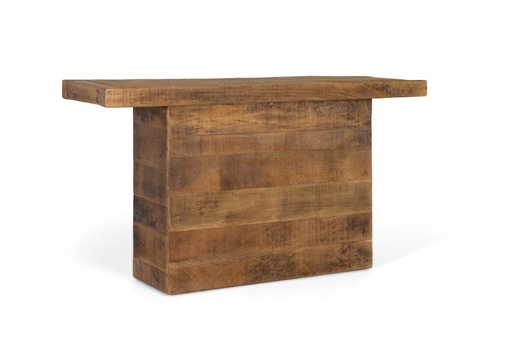 Tavolo consolle in legno di mango con base a piedistallo