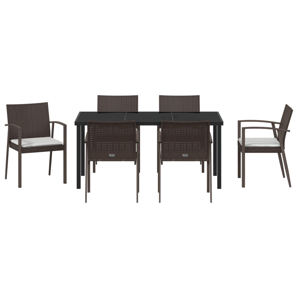 Set da Pranzo da Giardino in 7 Pezzi con Cuscini Marrone in Polyrattan
