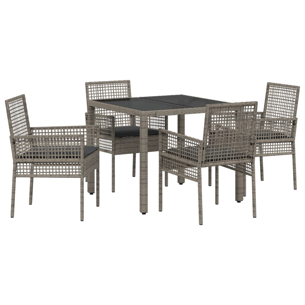 Set da pranzo da giardino a 5 pezzi con cuscini grigi in polyrattan