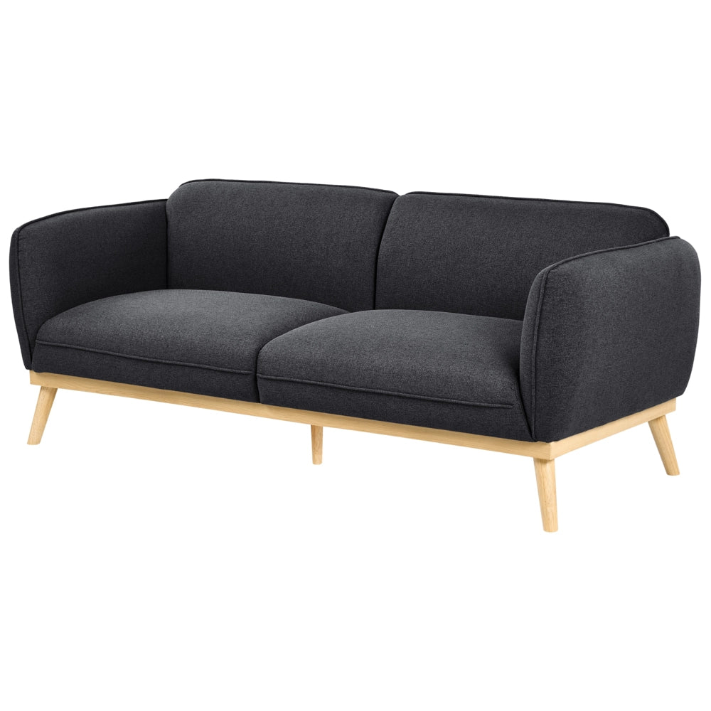 Set da salotto in stile scandinavo con divani a 2 e 3 posti, gambe affusolate in legno e rivestimento in tessuto nero
