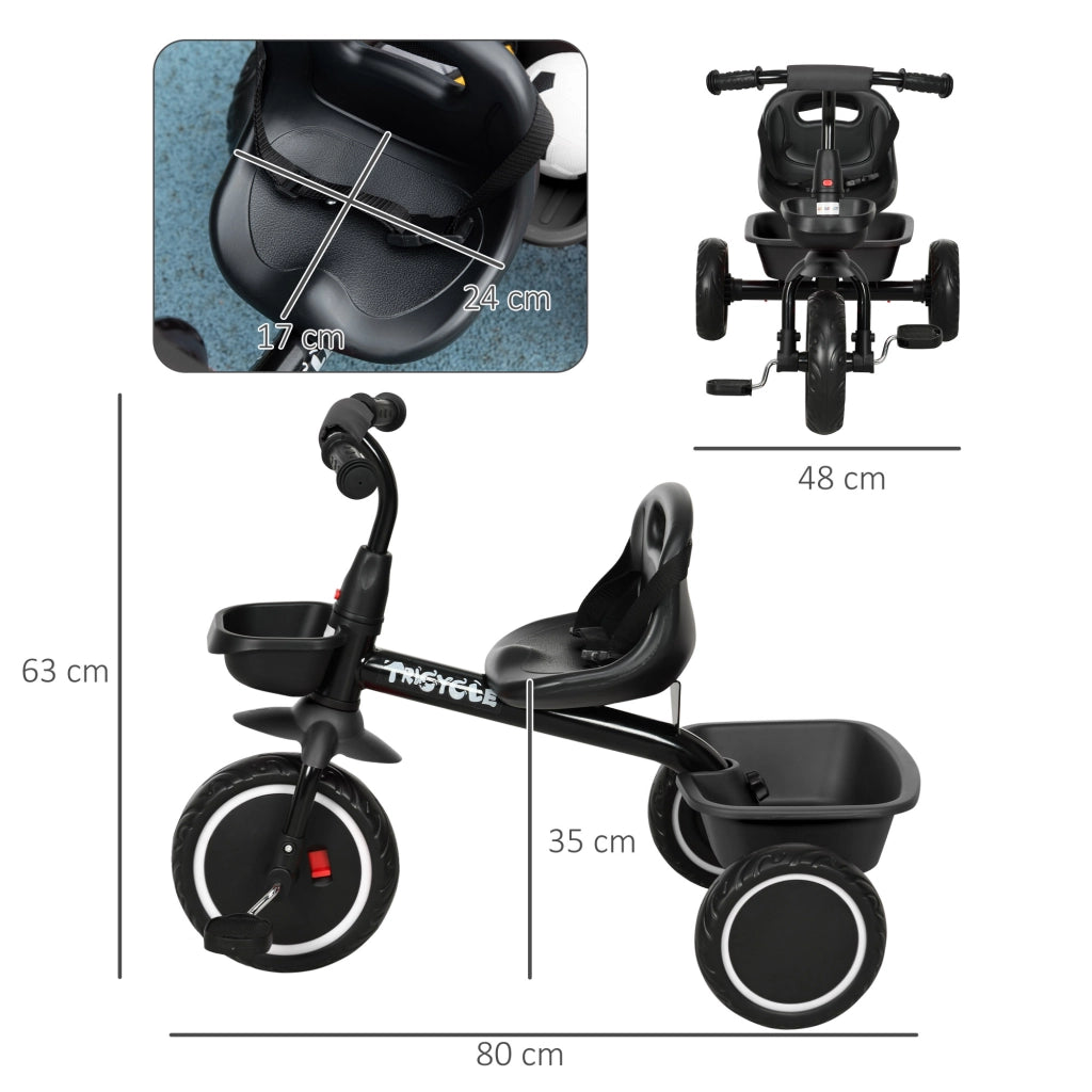 Triciclo per Bambini Regolabile con Cestini e Cintura di Sicurezza ¨C Zephmum ¨C 2-5 Anni Nero