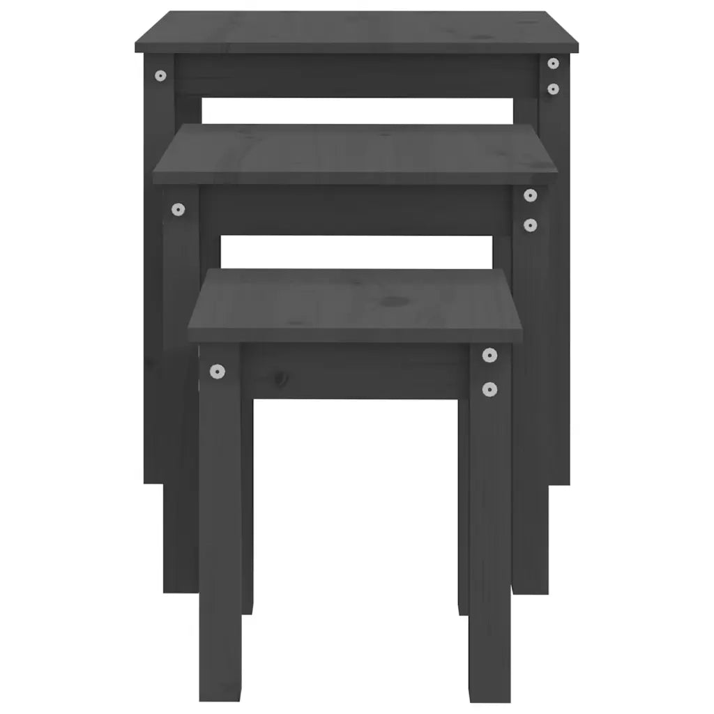 Tavolini a Incastro 3 pz Grigio in Legno Massello di Pino 824975