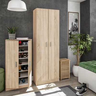 Mobile scarpiera H 108 rovere canadese in legno con 2 ante e 6 ripiani