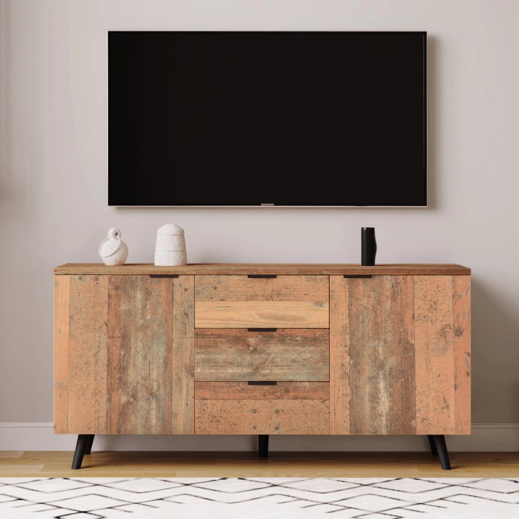 MOBILE TV con 3 cassetti e ripiani regolabili 140x35x70 cm marrone antico