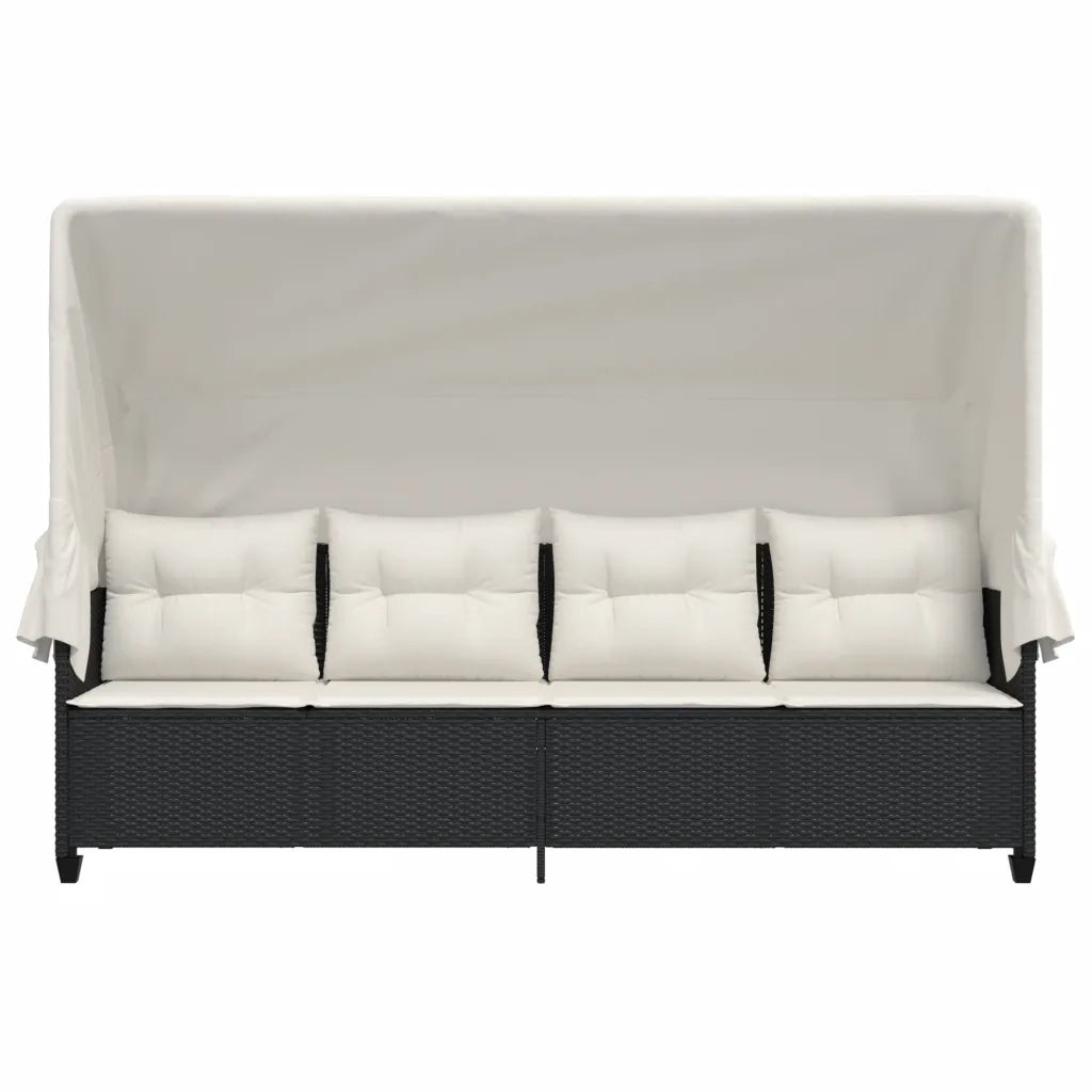 Lettino Prendisole | Sdraio da giardino | Lettino da sole con Baldacchino e Cuscini Nero?Polyrattan