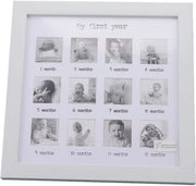 Fotolijst per il Primo Anno di Vita - Collage Fotolijst - Registro del Crescita del Bambino - Bianco - Pannello Spesso - Dimensioni 25x25 cm - Fotolijst del Crescita