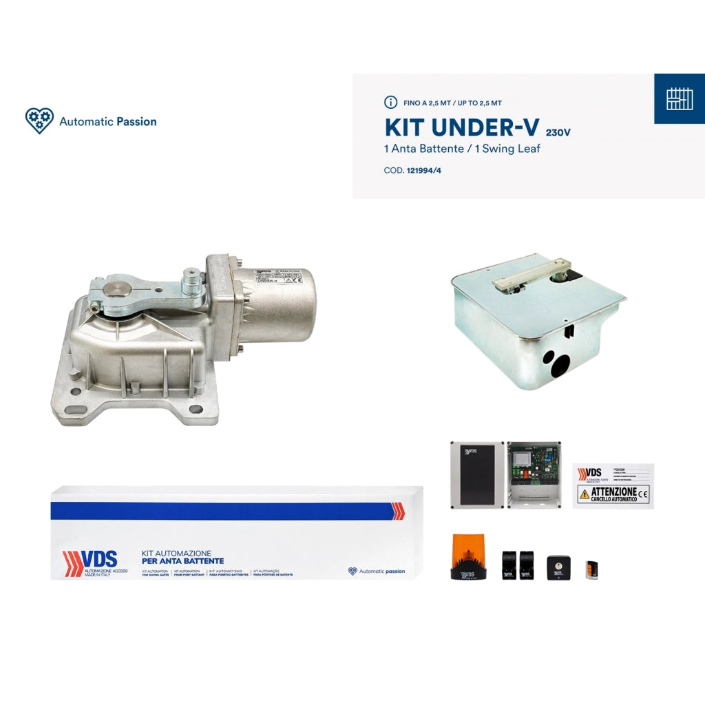 KIT 1 ANTA CANCELLI A BATTENTE 2,5MT CASSA ZINCATA VDS KIT UNDER-V 230V 121994/4