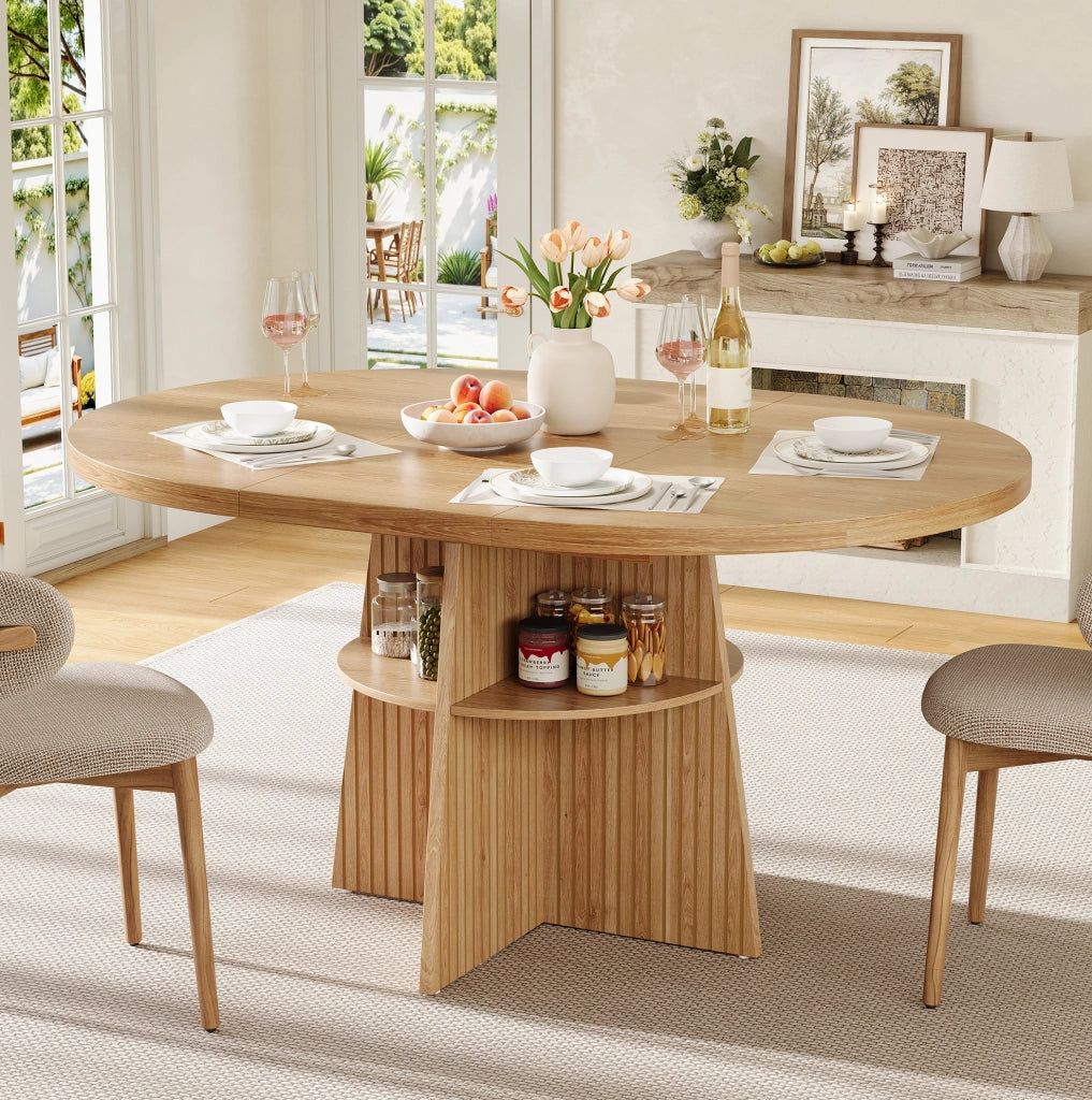 Tavolo da pranzo rotondo allungabile 110-150 cm; MDF; effetto naturale