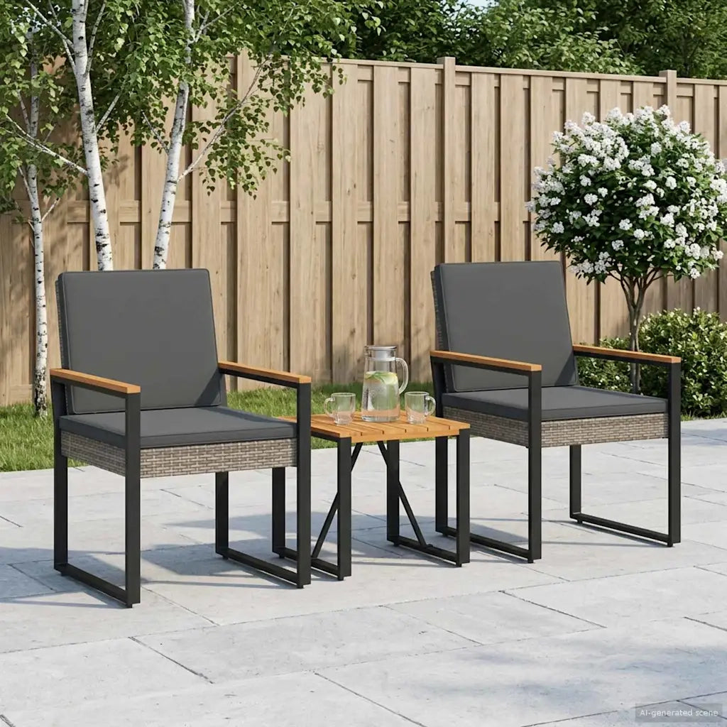 Set Mobili da Esterno 3 pcs Grigio e Grigio Scuro polyrattan