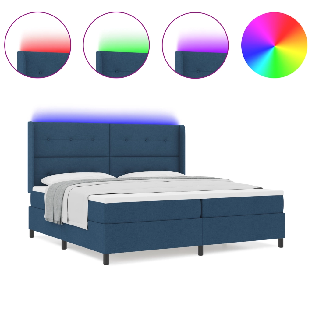 Letto a Box Spring  con Materasso e LED Blu 200x200 cm Tessuto