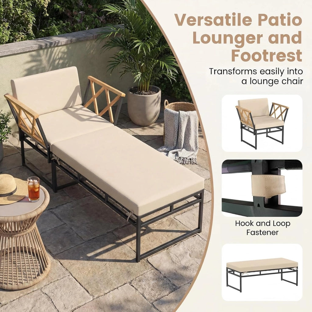 Sedia a sdraio da giardino con cuscino, lettino da esterno 2 in 1, 1 poltrona + 1 panchina, carico totale 180+360 kg, bagno di sole, design ergonomico, 175 x 55 x 66 cm, per terrazza e